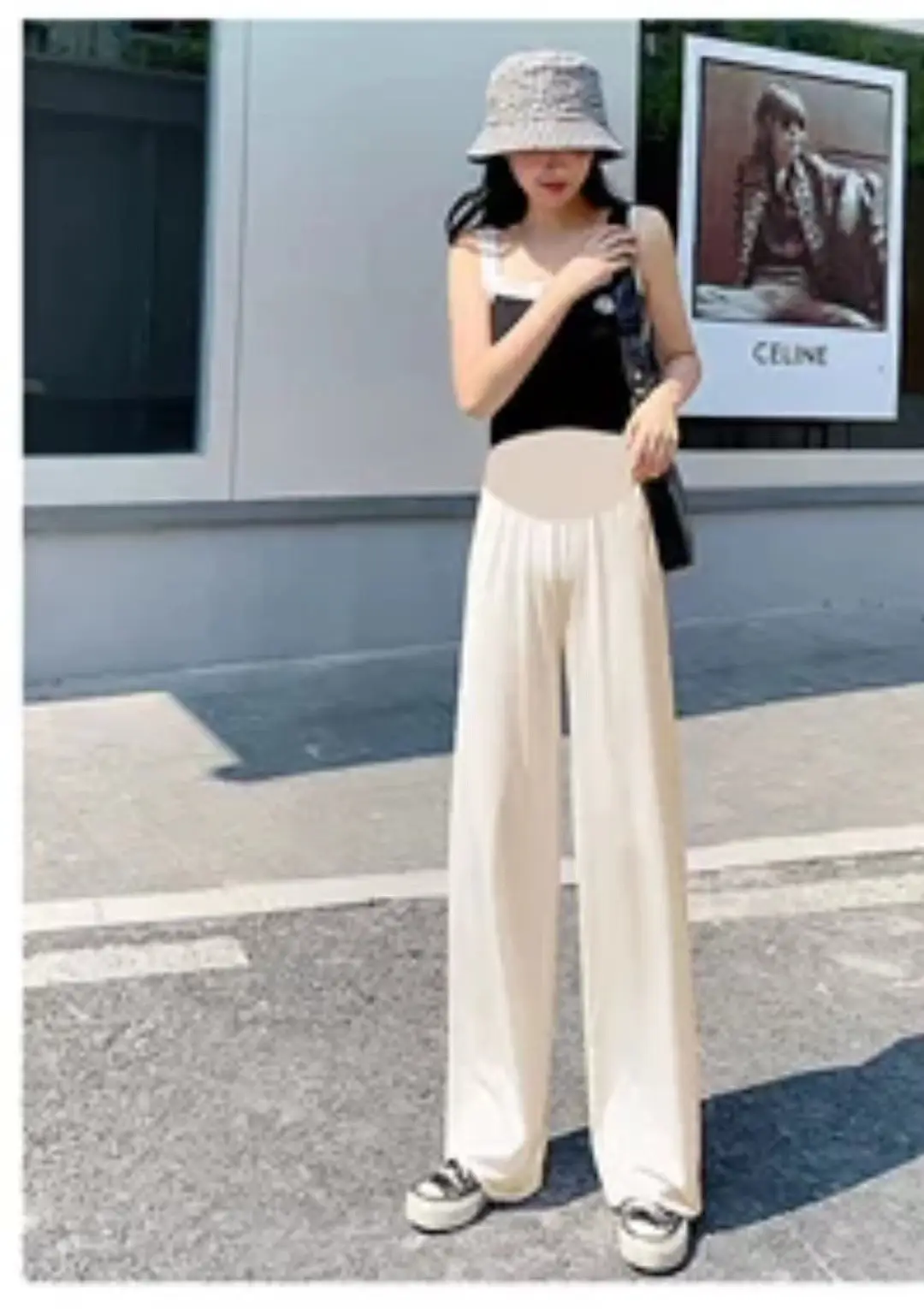 Women Wide Leg Pants Black Ice Silk Summer Maternity Wear