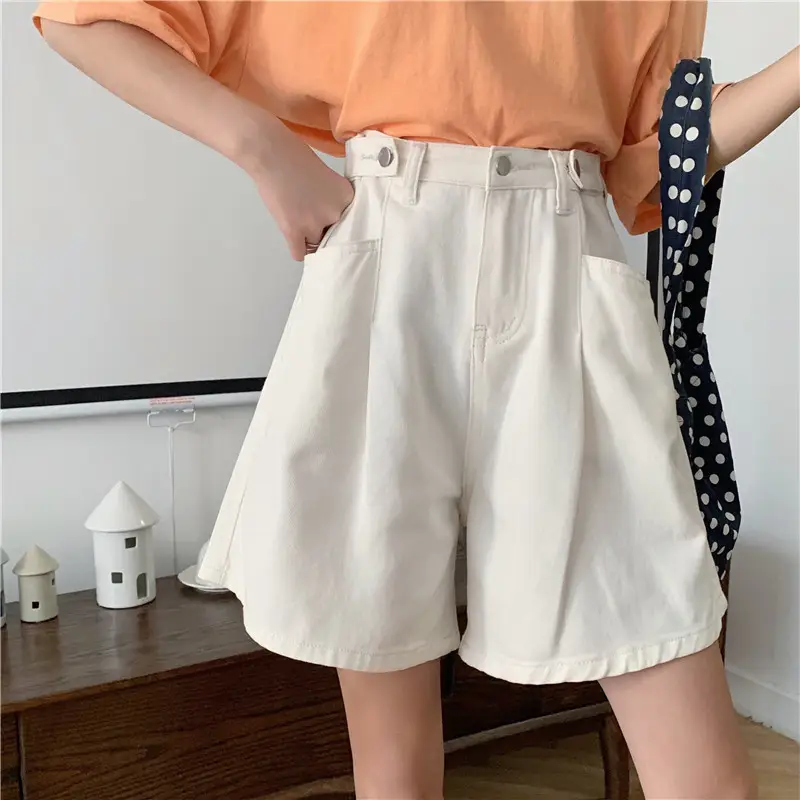Women White Slimming Shorts Korean Style Loose Wide Leg Pants - Image 5