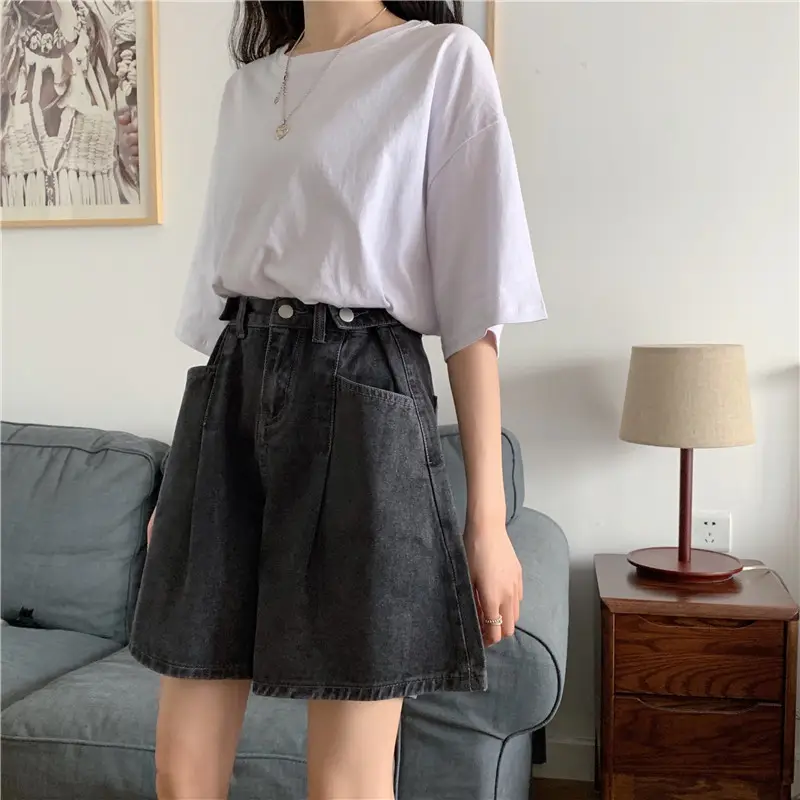 Women White Slimming Shorts Korean Style Loose Wide Leg Pants - Image 6