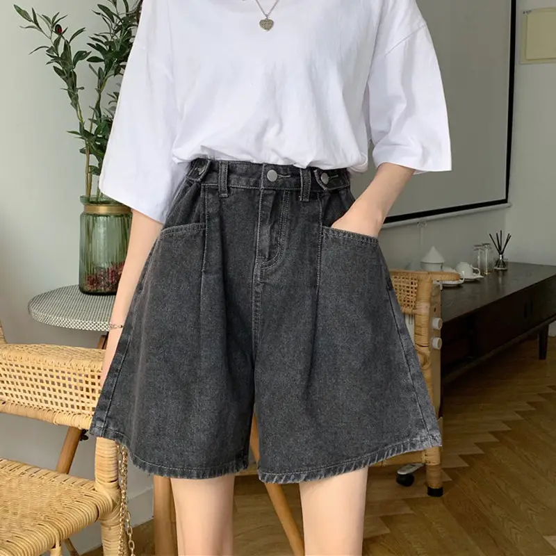 Women White Slimming Shorts Korean Style Loose Wide Leg Pants - Image 2