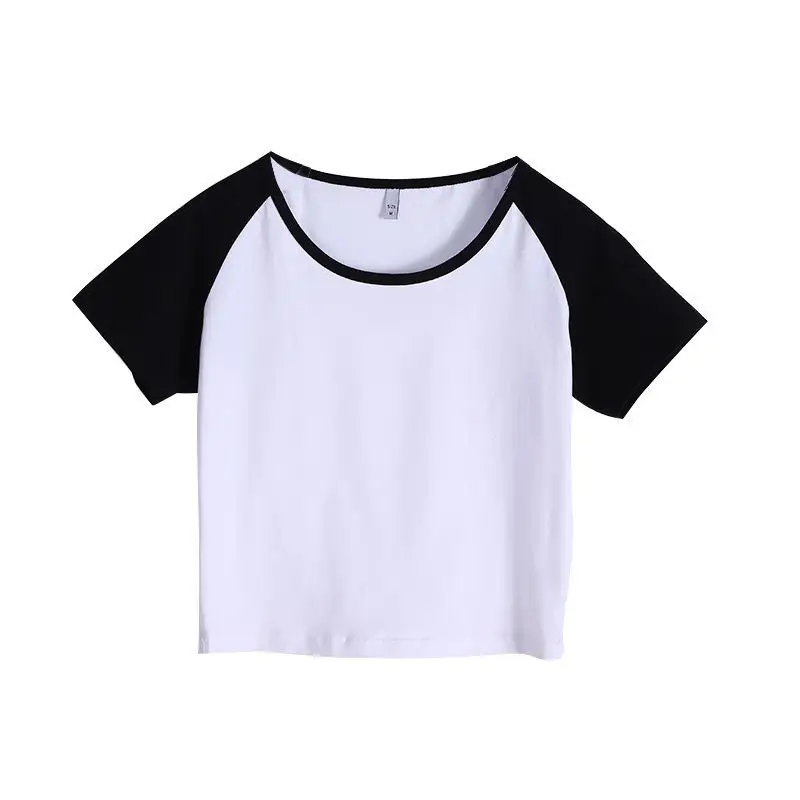 Pure Cotton Color-Blocked T-Shirt Women Black White