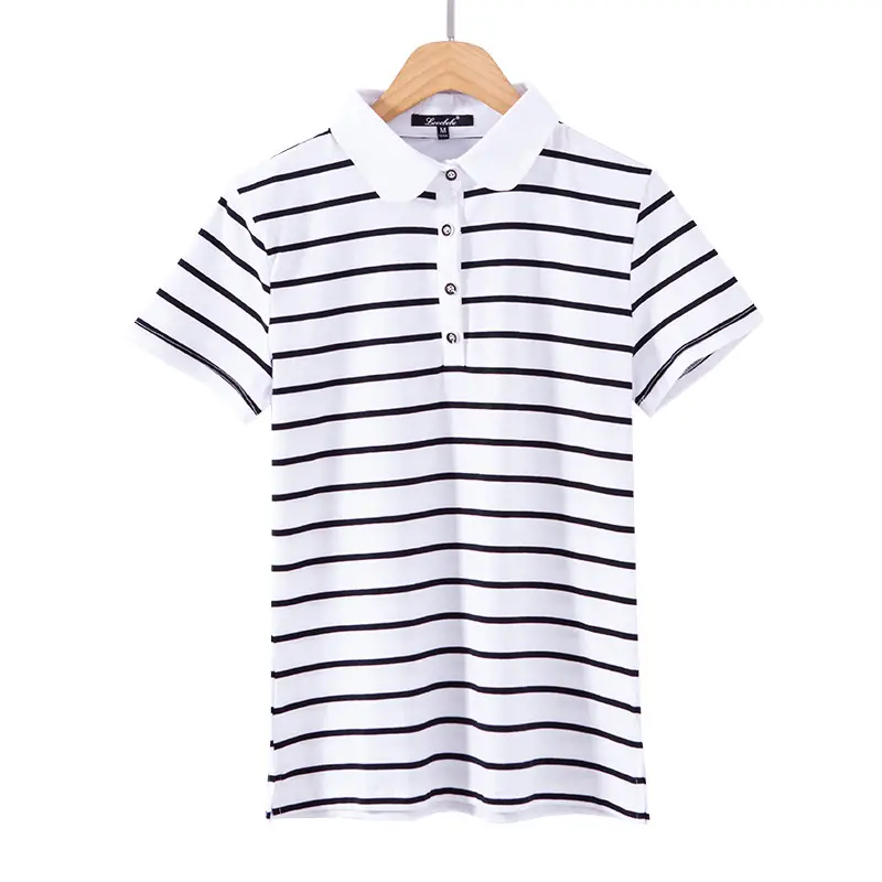 Women Striped Polo T-Shirt 2022 Summer Slim Fit - Image 9