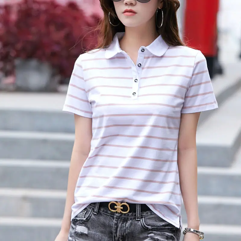 Women Striped Polo T-Shirt 2022 Summer Slim Fit - Image 3