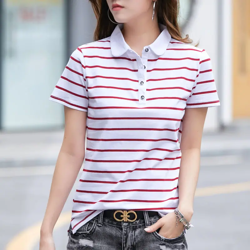 Women Striped Polo T-Shirt 2022 Summer Slim Fit - Image 4