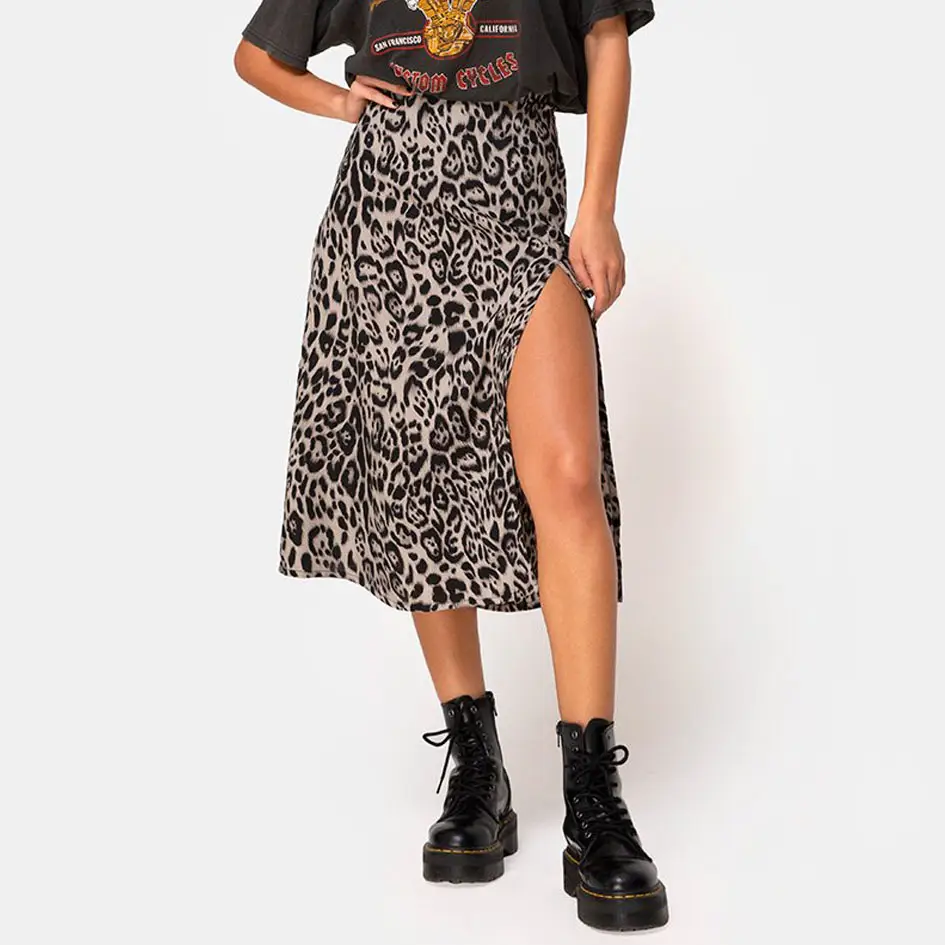 Women's High Waist Stretch Split Skirt Leopard Print - Image 4