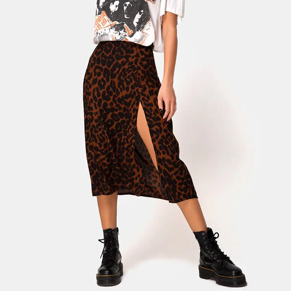 Women's High Waist Stretch Split Skirt Leopard Print - Image 5