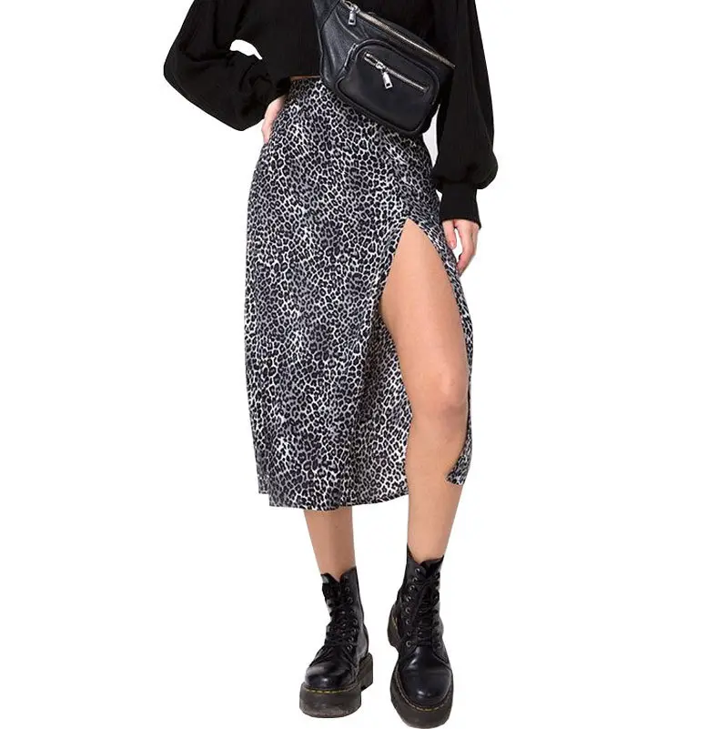 Women's High Waist Stretch Split Skirt Leopard Print - Image 2