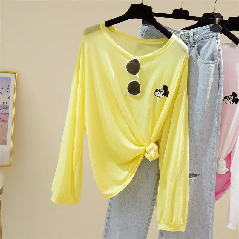 Long Sleeve Sunscreen T-Shirt Women Yellow Light Blue Pants Set — feature 8