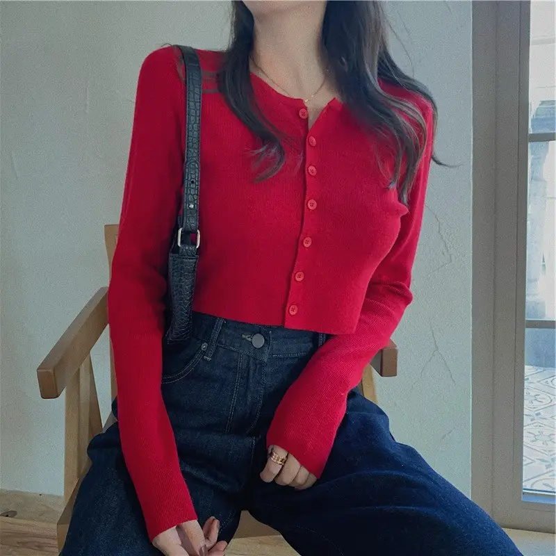 Women's Light Blue Knit V Neck Long Sleeve Top - Image 2