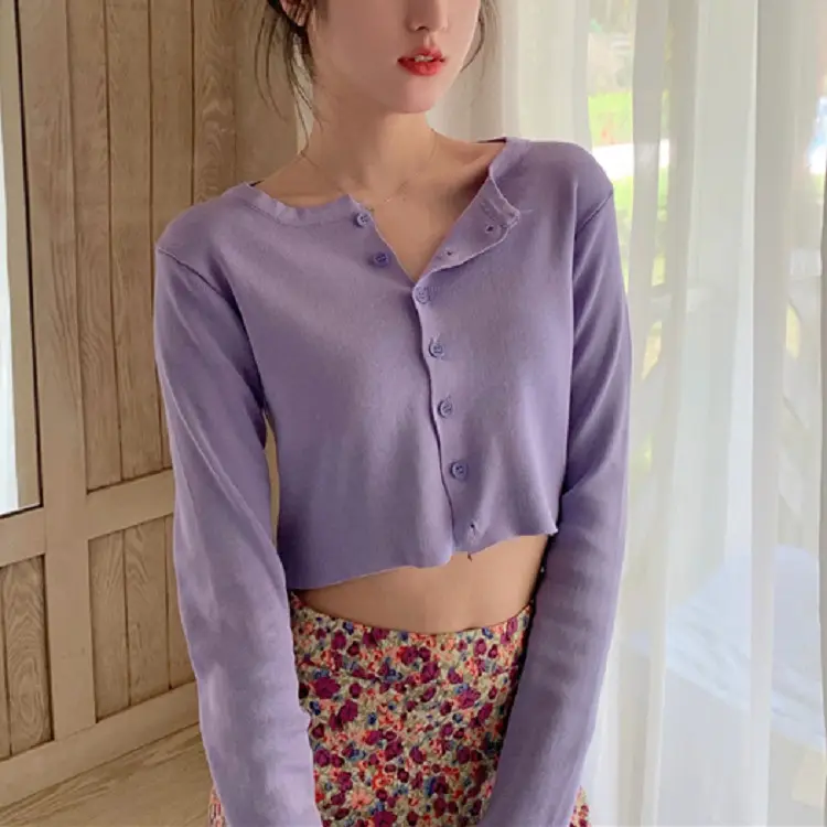 Women's Light Blue Knit V Neck Long Sleeve Top - Image 3
