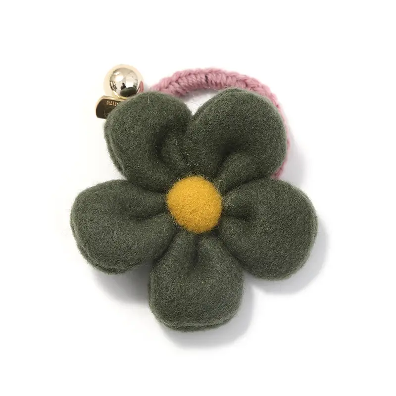 Plush Flower Hair Ropes for Women Green Yellow Beige - Image 8