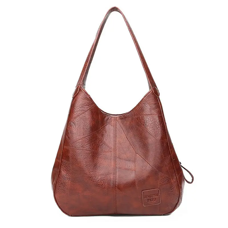 Black Leather Shoulder Bag with Multiple Compartments for Women - Image 3