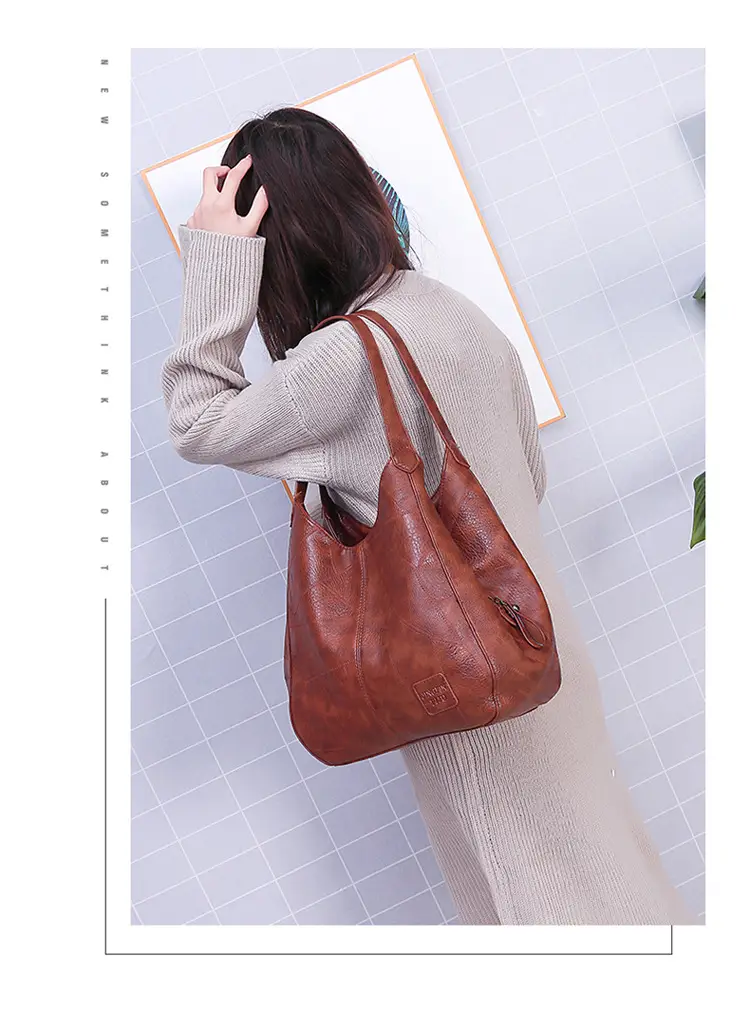 Black Leather Shoulder Bag with Multiple Compartments for Women — feature 13