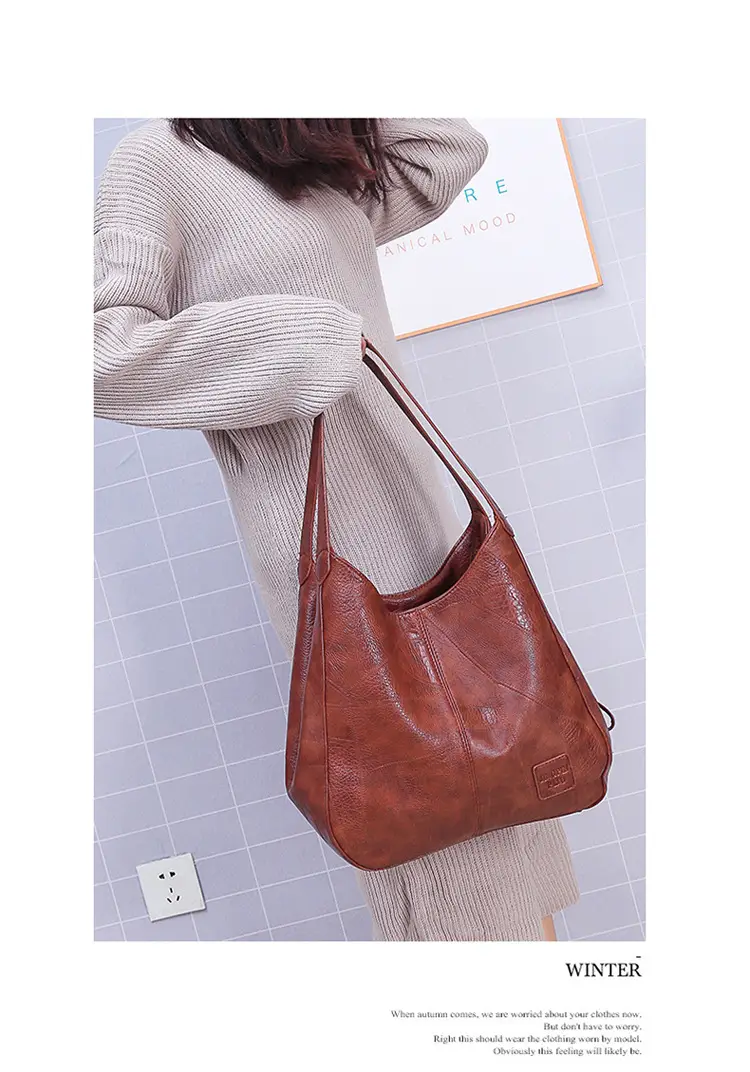 Black Leather Shoulder Bag with Multiple Compartments for Women — feature 15
