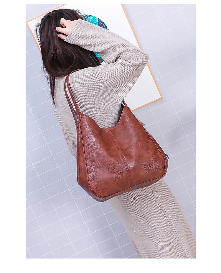 Black Leather Shoulder Bag with Multiple Compartments for Women — feature 17