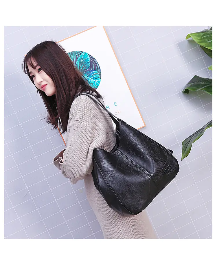 Black Leather Shoulder Bag with Multiple Compartments for Women — feature 19