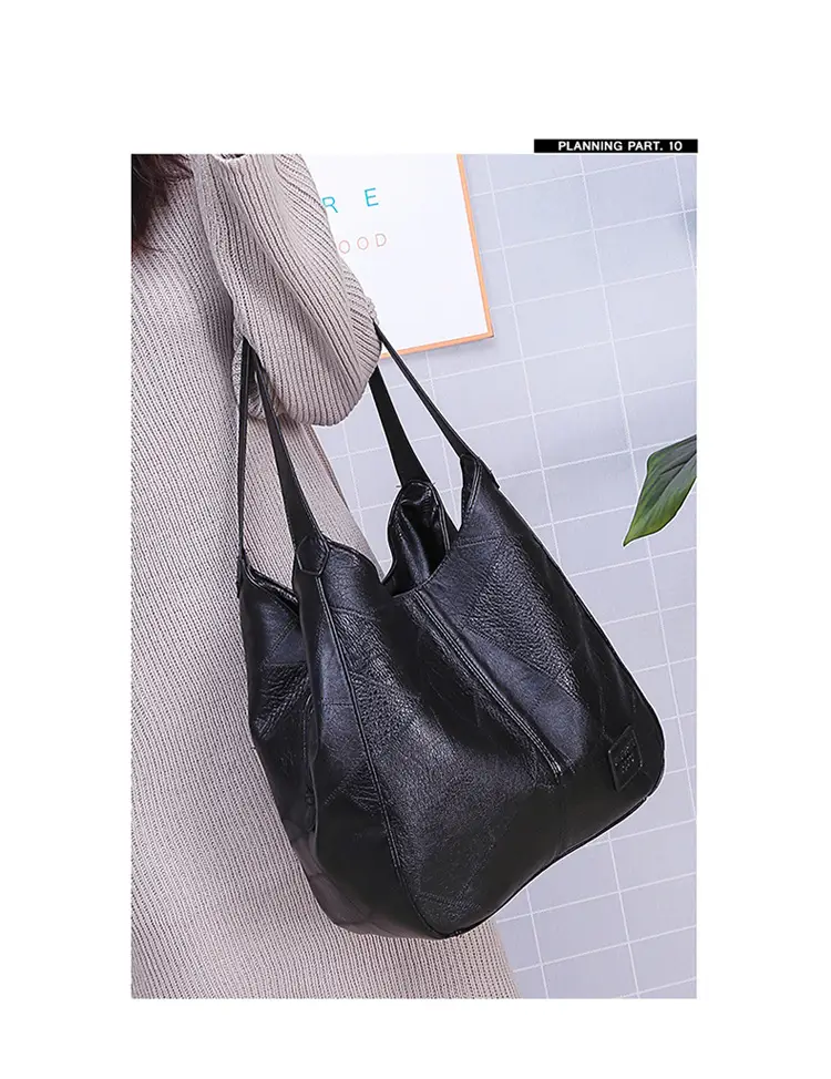 Black Leather Shoulder Bag with Multiple Compartments for Women — feature 20