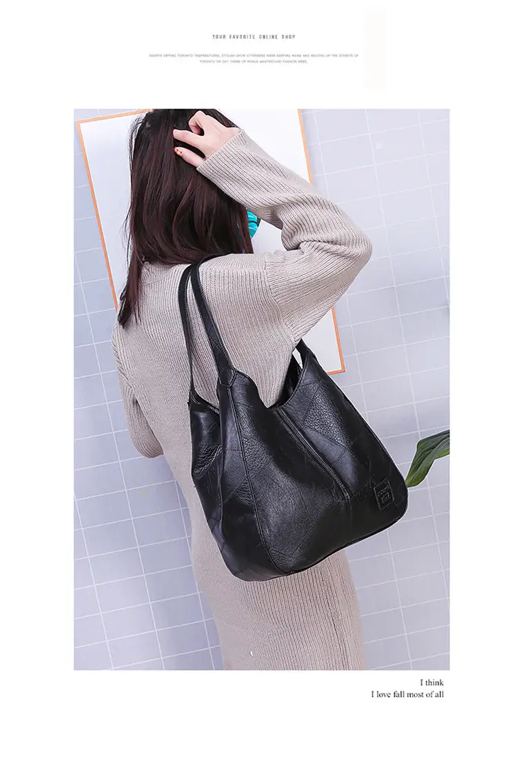 Black Leather Shoulder Bag with Multiple Compartments for Women — feature 22