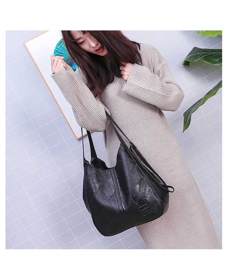 Black Leather Shoulder Bag with Multiple Compartments for Women — feature 23