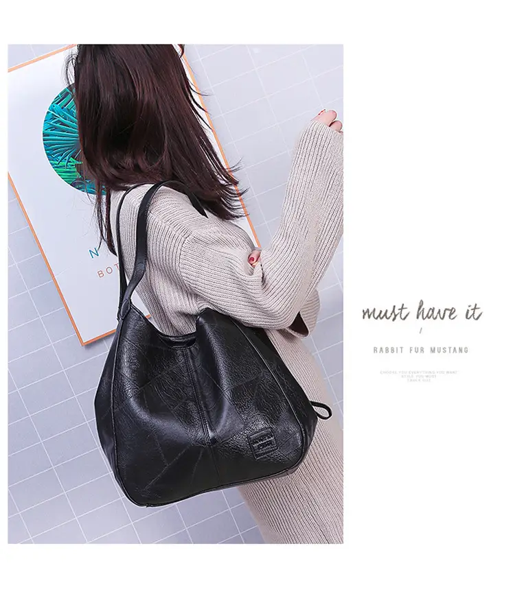 Black Leather Shoulder Bag with Multiple Compartments for Women — feature 25