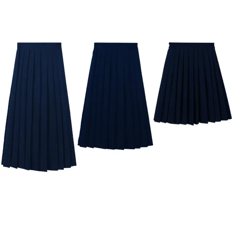 Japanese School Skirt Blue Black Grey Medium Length Elastic Waist - Image 13