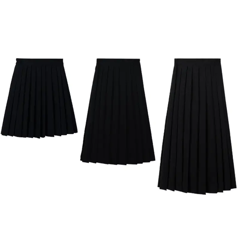 Japanese School Skirt Blue Black Grey Medium Length Elastic Waist - Image 14