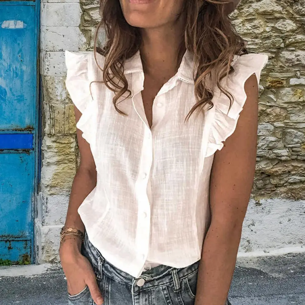 Women's White Lapel Shirt S-2XL Casual Spring Summer - Image 5