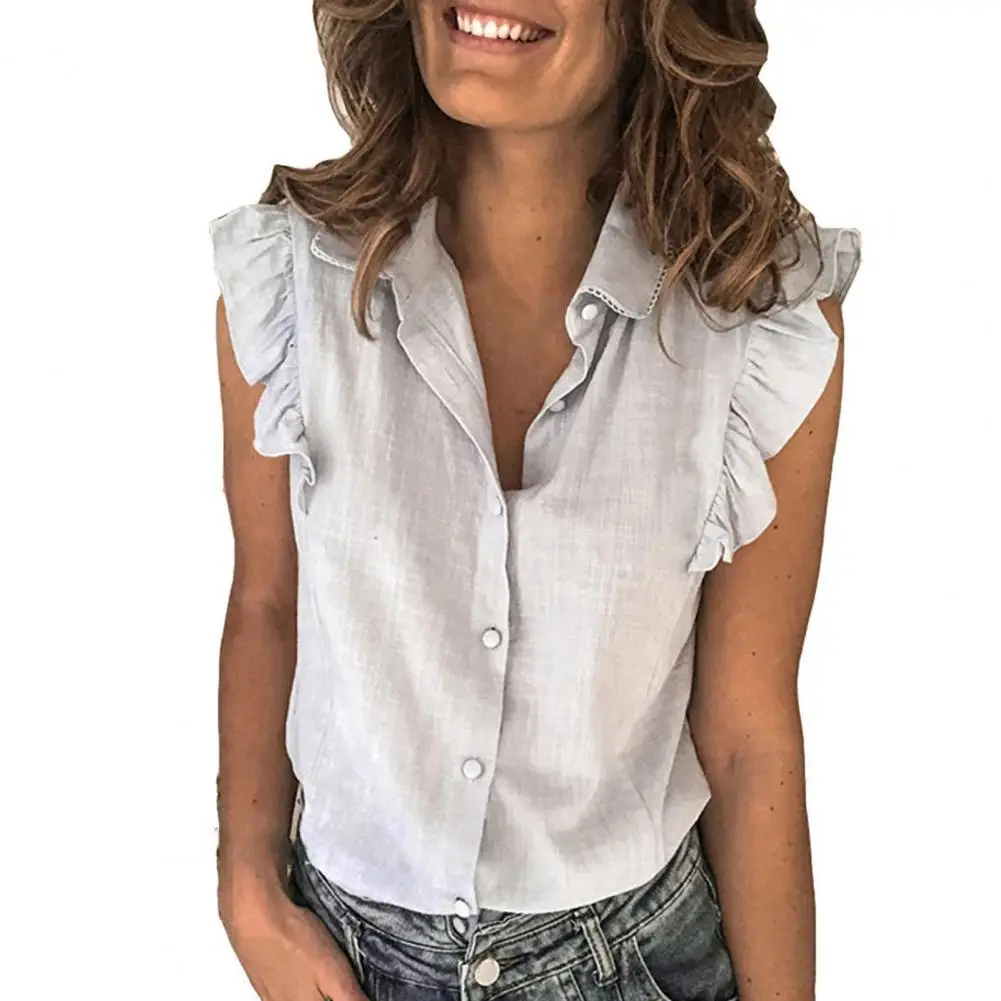 Women's White Lapel Shirt S-2XL Casual Spring Summer - Image 3