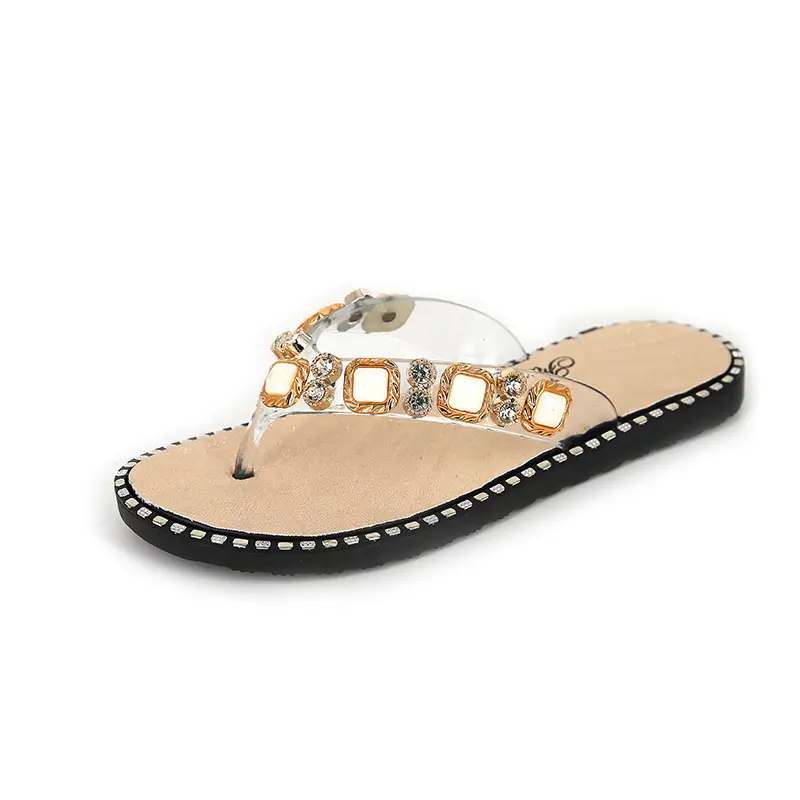 2022 Rhinestone Flip Flops for Women Black White - Image 7