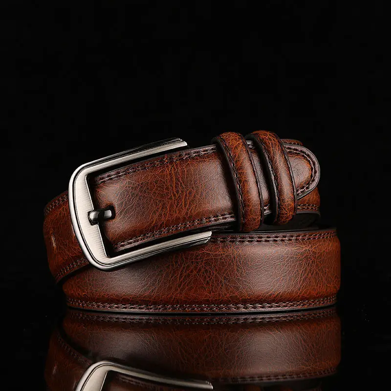 Men's Black Leather Belt with Silver Buckle