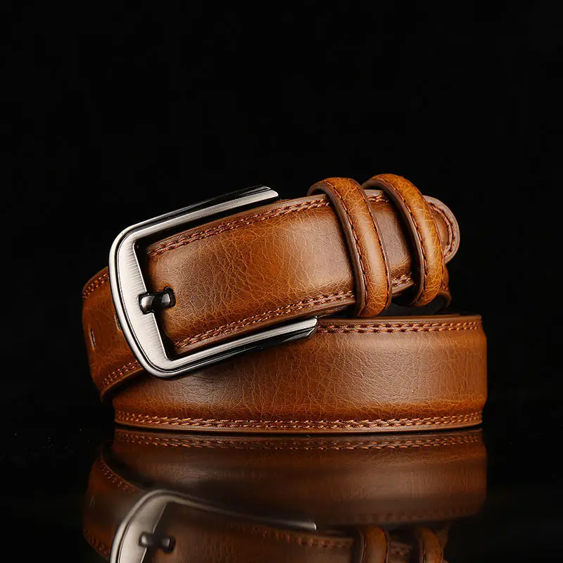 Men's Black Leather Belt with Silver Buckle