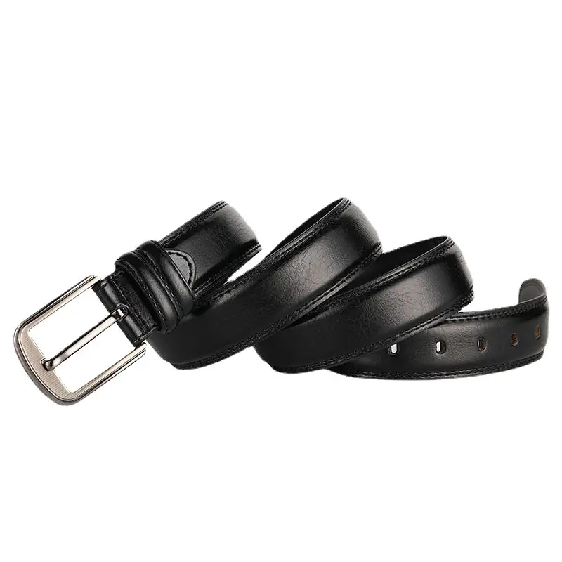 Men's Black Leather Belt with Silver Buckle