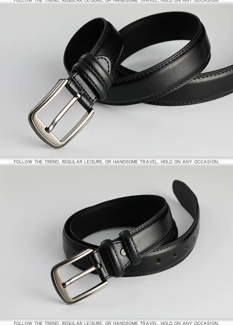 Men's Black Leather Belt with Silver Buckle — feature 11