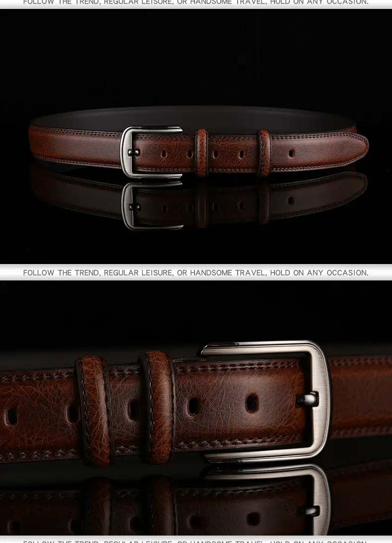 Men's Black Leather Belt with Silver Buckle — feature 9