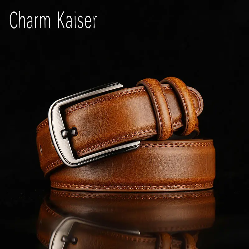 Men's Black Leather Belt with Silver Buckle