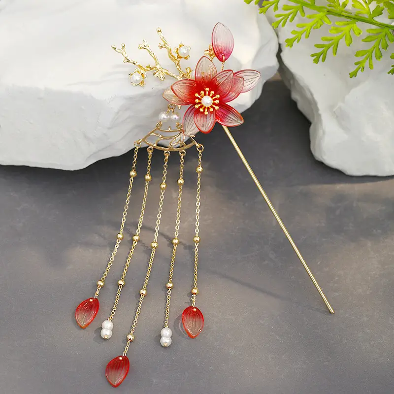 Retro Jade Flower Tassel Hairpin for Women - Image 5