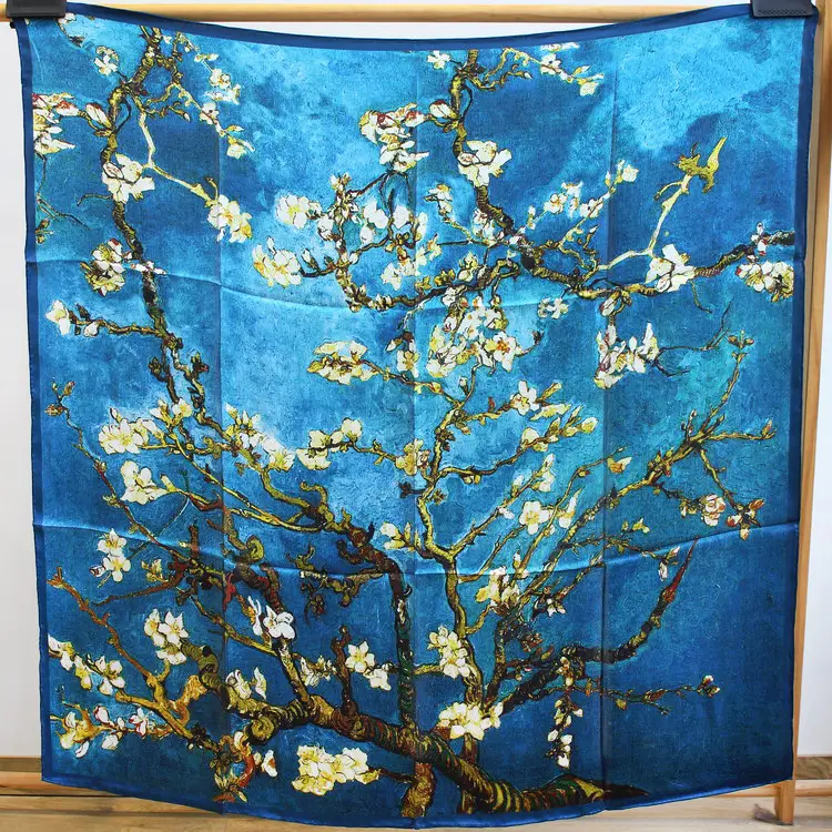 Blue Silk Scarf with Floral Pattern for Women