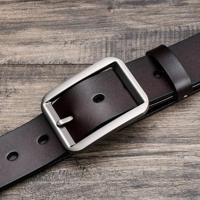 Men's Black Genuine Leather Belt with Silver Pin Buckle - Image 4