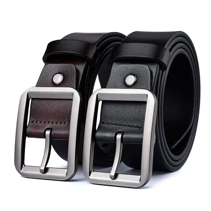 Men's Black Genuine Leather Belt with Silver Pin Buckle - Image 5