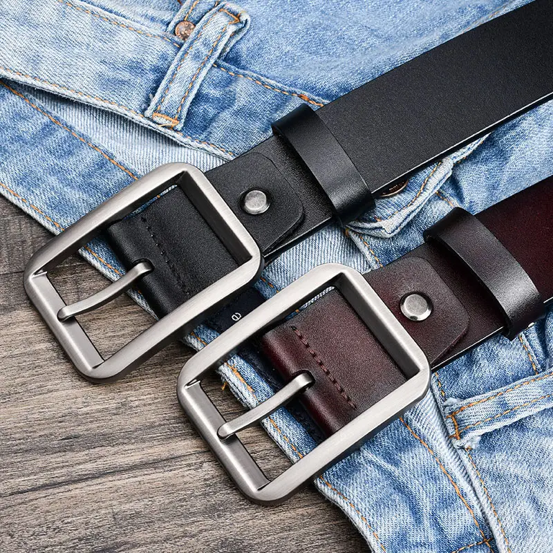 Men's Black Genuine Leather Belt with Silver Pin Buckle - Image 6