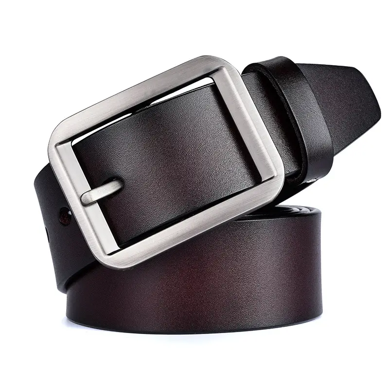 Men's Black Genuine Leather Belt with Silver Pin Buckle - Image 7