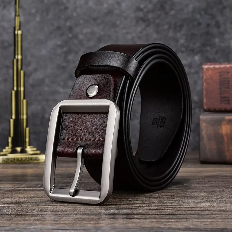 Men's Black Genuine Leather Belt with Silver Pin Buckle - Image 2
