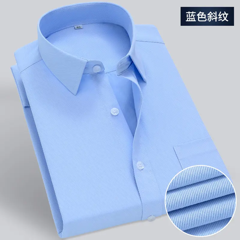 Men's Light Blue Long Sleeve Business Shirt Loose Fitting - Image 4