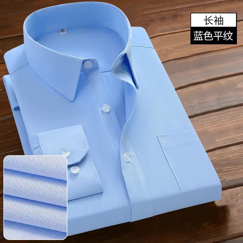 Men's Light Blue Long Sleeve Business Shirt Loose Fitting - Image 9