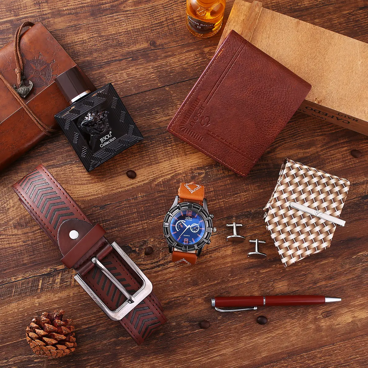 Vintage Style Watch Set with Belt, Wallet, Pen & Perfume - Image 7