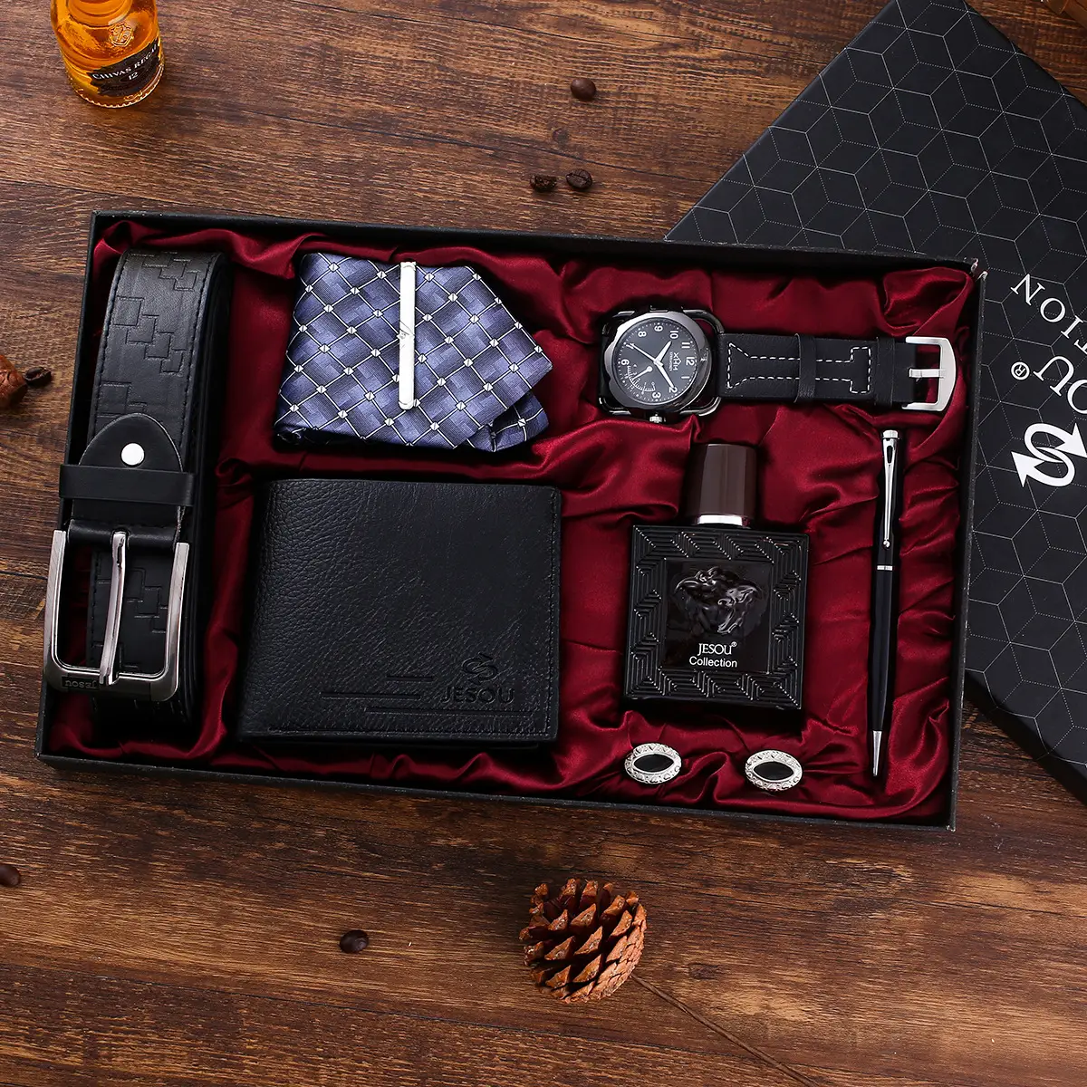Vintage Style Watch Set with Belt, Wallet, Pen & Perfume - Image 9