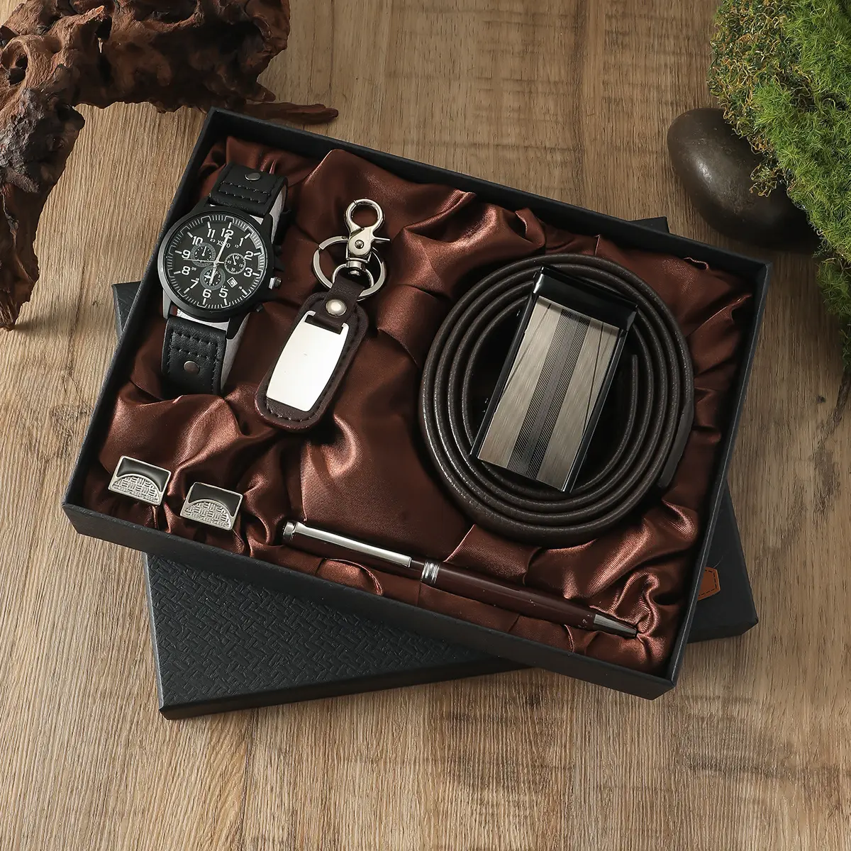 Vintage Style Watch Set with Belt, Wallet, Pen & Perfume - Image 2