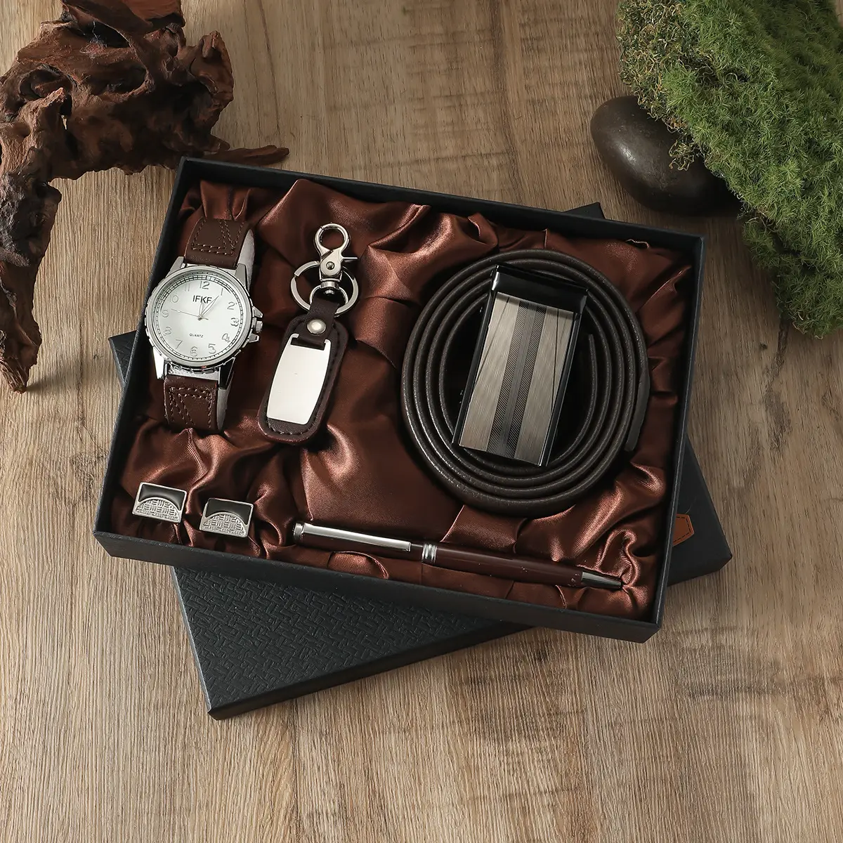 Vintage Style Watch Set with Belt, Wallet, Pen & Perfume - Image 3