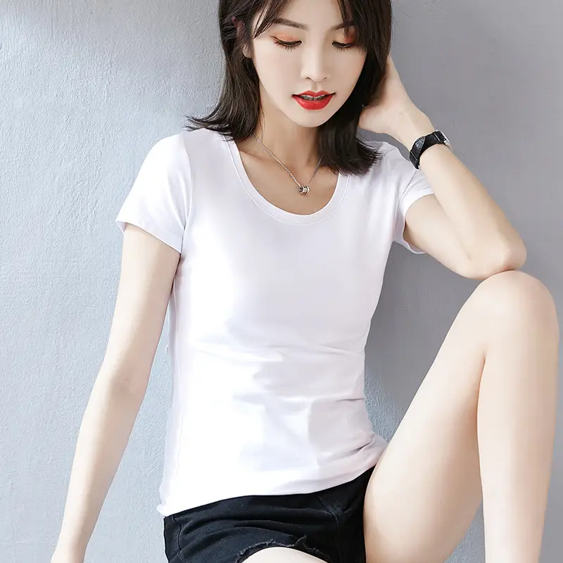 Women Grey Slim Fit T-Shirt Round Neck Short Sleeve - Image 19