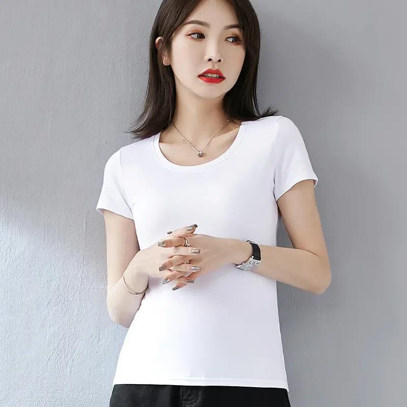 Women Grey Slim Fit T-Shirt Round Neck Short Sleeve - Image 20